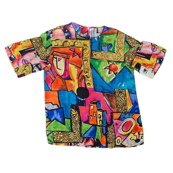 Pat Argenti Tops - Pat Argenti 80s Colourful Silk Blouse (S)